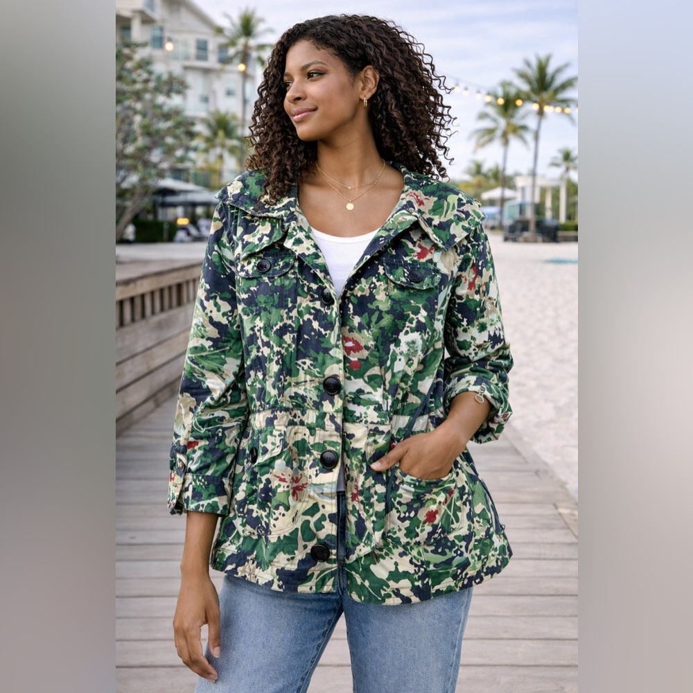 Elementz Camo Utility Jacket XL Green Floral Military Style Lightweight [000182]